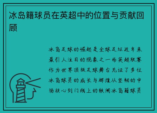 冰岛籍球员在英超中的位置与贡献回顾