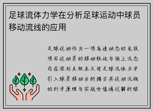 足球流体力学在分析足球运动中球员移动流线的应用